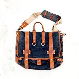 Will Leather Goods heavy cuty denim and leather messenger bag